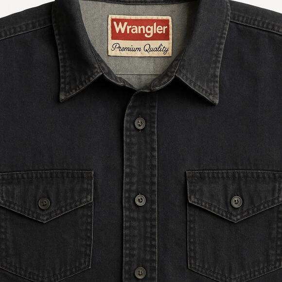 Wrangler L Premium Quality Faded Black Shirt Sleeve Denim Western Shirt Men’s - Picture 1 of 4